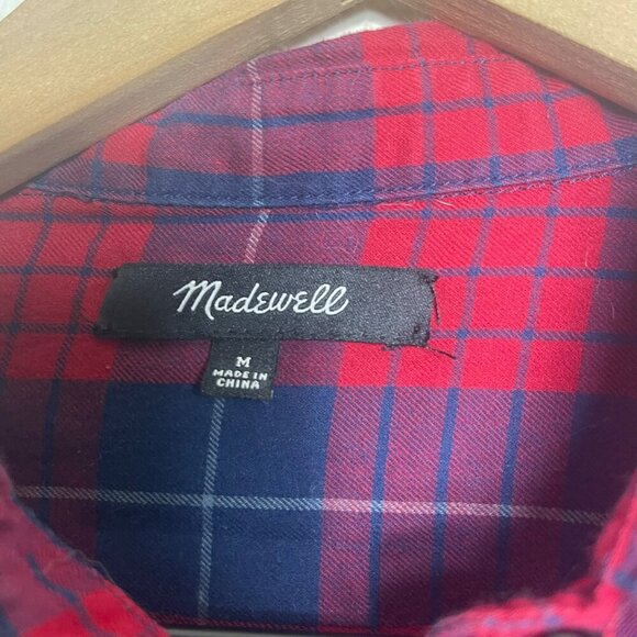 Madewell Edina Oversized Boyshirt Plaid Red Blue Button Front Shirt Women’s M - Picture 7 of 12